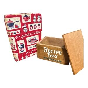 Vintage 1950s Recipe Book & Hand Painted Wooden Box Cottagecore Kitchen